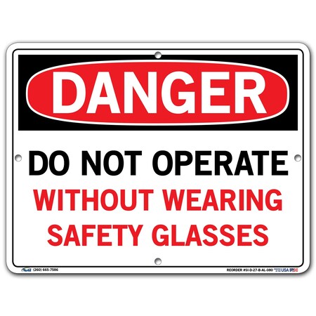 Vestil Sign, Danger, 12.5x9.5", Aluminum, .080, SI-D-27-B-AL-080 SI-D-27-B-AL-080